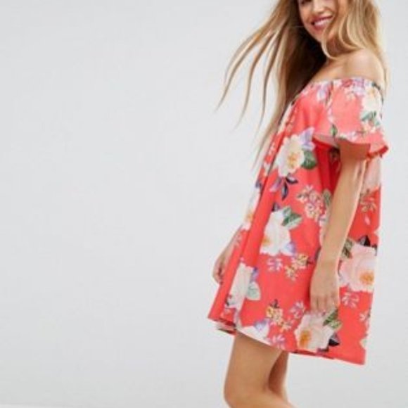 ASOS Petite Dresses & Skirts - Off Shoulder Sundress in Floral Print - Multi
